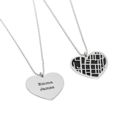 Heart Silhouette Map Necklace [14 Karat White Gold]