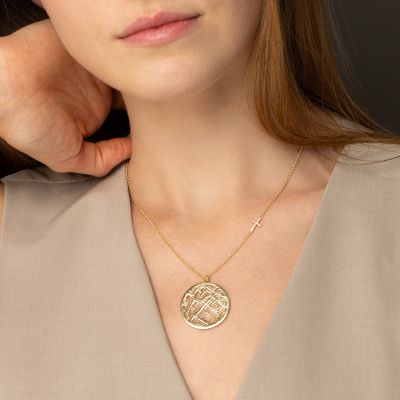 Precious Spot Map Necklace with Sideways Cross [18K Gold Plated]