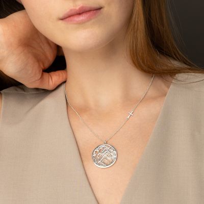 Precious Spot Map Necklace with Sideways Cross [Sterling Silver]