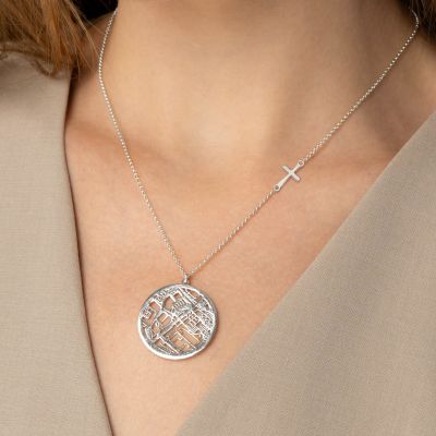 Precious Spot Map Necklace with Sideways Cross [Sterling Silver]