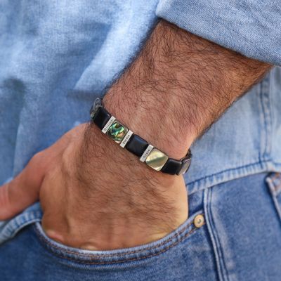 Bracelet Mat Onyx et Coquilles d'Ormeau avec Noms pour Homme