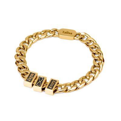 Infinity Charm Cuban Link Chain Bracelet With Names [18K Gold Plated]