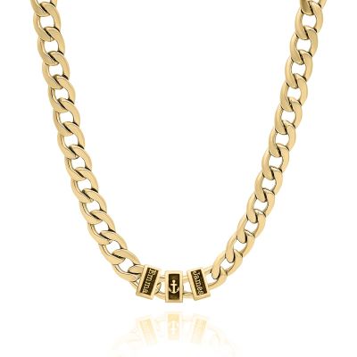 Family Anchor Cuban Link Chain Name Necklace - 18K Gold Plated