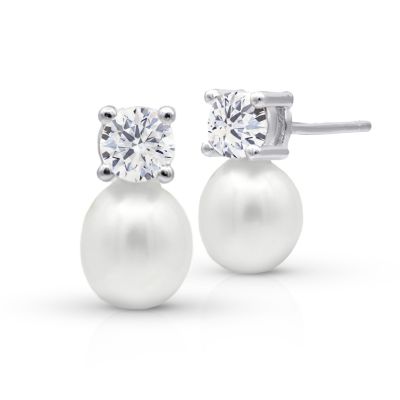 Mia Pearl Earrings With Crystal [Sterling Silver]