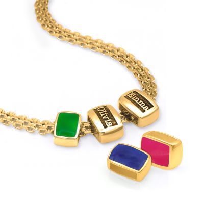 Emily Milanese Name Necklace with Pink Charm [18K Gold Vermeil]