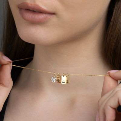 Mirella Zodiac Charm Necklace With 1 ct Diamond [18K Gold Plated]