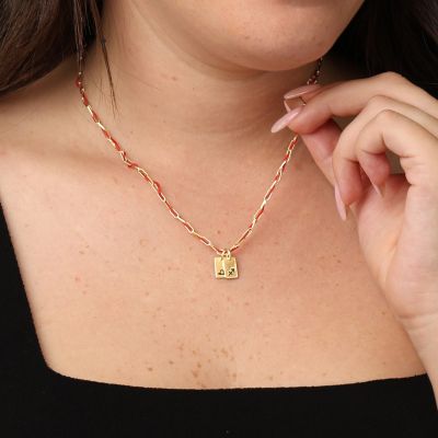 Mirella Sternzeichen Kette – Rote Kordel [750er Gold Vermeil]