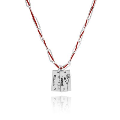 Mirella Birth Flower Name Necklace - Red String [Sterling Silver]