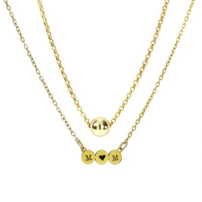 For Mom with Heart Necklace Pair [Gold Plated]