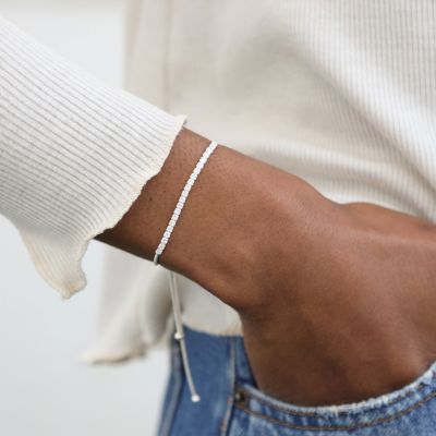 Bracelet Ajustable Étincelle de Lune  - Cristaux Blancs [Argent 925]