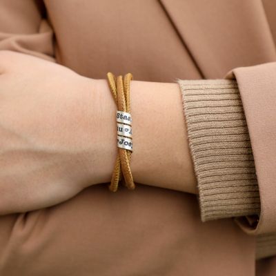 Bracelet Famille avec Prénoms pour Femme - Argent 925 [Daim Moutarde]