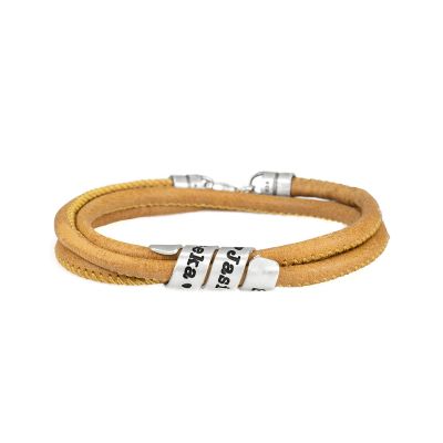 Bracelet Famille avec Prénoms pour Femme - Argent 925 [Daim Moutarde]