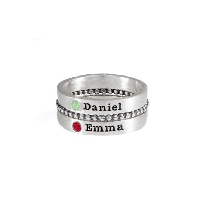 Name and Birthstone Rings Stack [Sterling Silver]