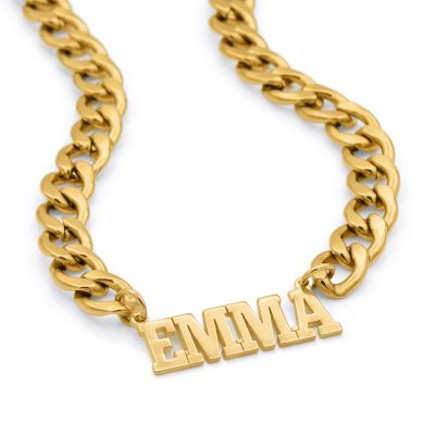Edina Curb Chain Nameplate Necklace [18K Gold Plated]