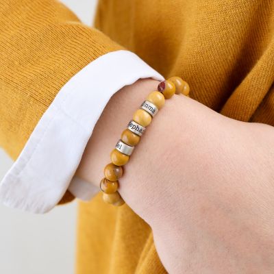 Bracelet Jaspe Naturel avec Prénom pour Femme [Argent 925]
