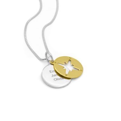 Collar Brújula del Corazón con Nombre [Plata de Ley / Oro de 14K]
