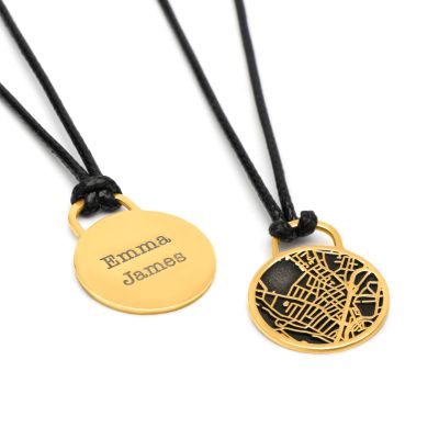 Navigationskarte Männer Halskette - 750er Gold Vermeil / Schwarze Schnur