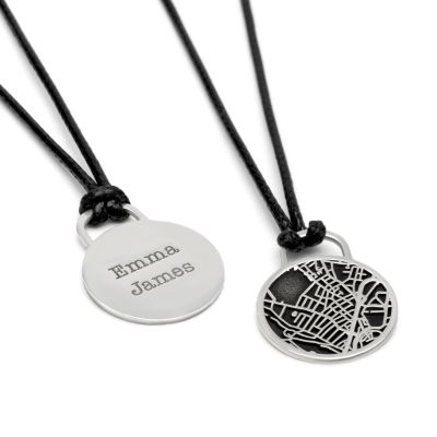 Navigationskarte Männer Halskette - Sterling Silber / Schwarze Schnur