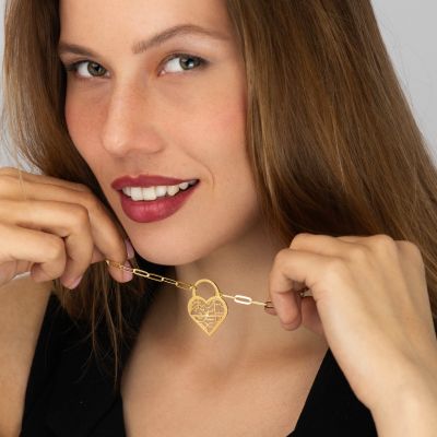 Herzensbindungen Vorhängeschloss Karte Halskette [750er Gold Vermeil]