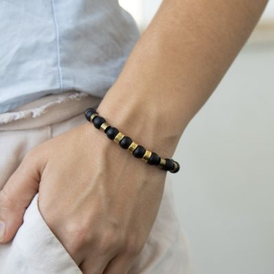 Bracelet Mix d'Onyx et d'Hématite Avec Noms [Plaqué Or 18ct]