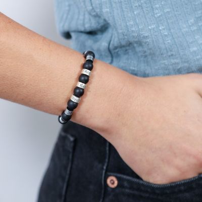 Bracelet Mix d'Onyx et d'Hématite Avec Noms [Argent 925]