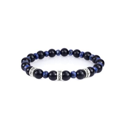 Bracelet Onyx et Lapis-Lazuli avec Noms - Argent 925