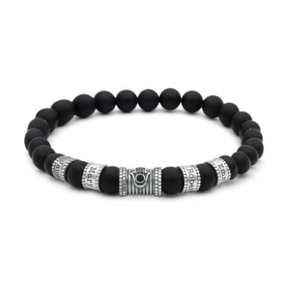 Bracelet Onyx Noir Prénom avec Hamsa pour Homme