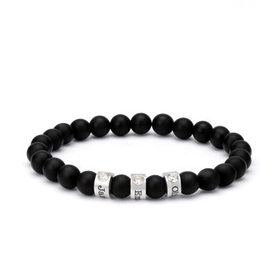 Black Onyx Women Name Bracelet with 0.20ct Diamonds [Sterling Silver]
