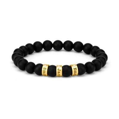 Damen Namensarmband aus schwarzem Onyx mit Diamanten [750er Gold Vermeil]