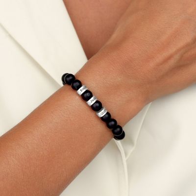 Black Onyx Women Name Bracelet with Diamonds [Sterling Silver]