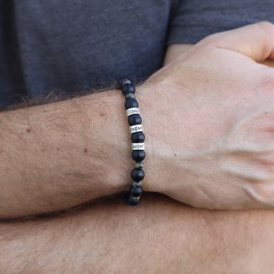 Onyx and Bloodstone Jasper Name Bracelet - Sterling Silver