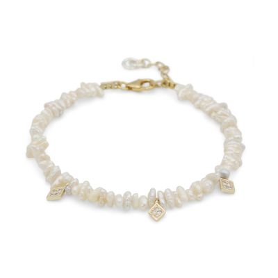 Pearl Charm Anklet with Crystals [18K Gold Vermeil]