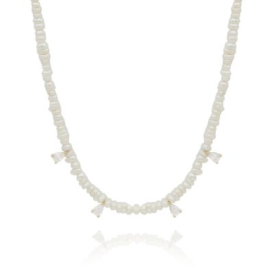 Pearl Charm Necklace With Crystals