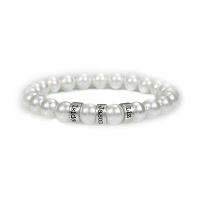 Pearl Name Bracelet with Engraved Spheres [Sterling Silver]