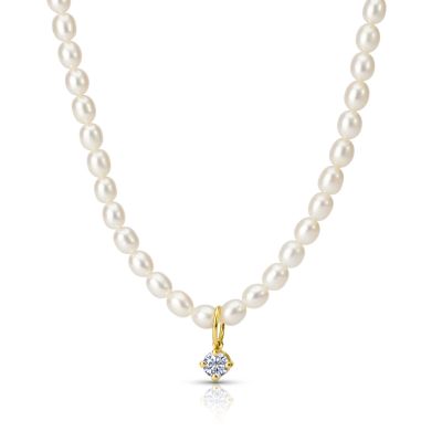 Pearl Serenity Necklace With a Diamond [18K Gold Vermeil]