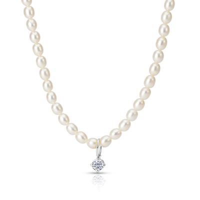 Pearl Serenity Necklace With a Diamond [Sterling Silver]