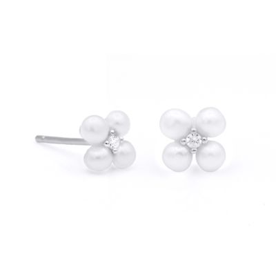 Four Leaf Pearl Clover Earrings [Sterling Silver]