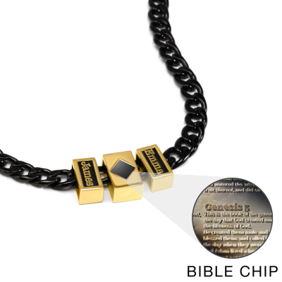Personalisierte Schwarze Kubanische Kette mit Nano Bibel [750er Gold Vermeil]