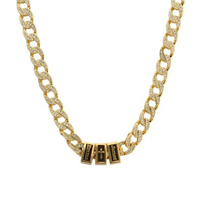 Iced Cuban Link Chain With Cross - 18K Gold Plated