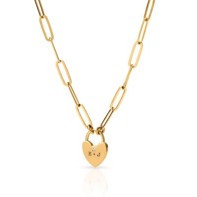 Ties Of The Heart Initials Paperclip Necklace with Diamond [14 Karat Gold]