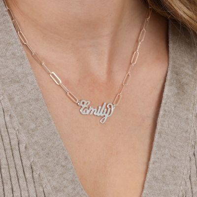 Paperclip Kette im Glam Design [Sterlingsilber / 750er rosévergoldete Kette]  