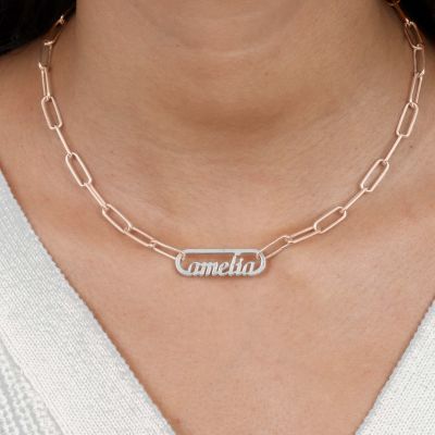 Namenskette im Paperclip Design [Sterlingsilber / 750er rosévergoldete Kette]