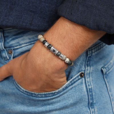 Picasso Jasper Men Name Bracelet with Nano Bible