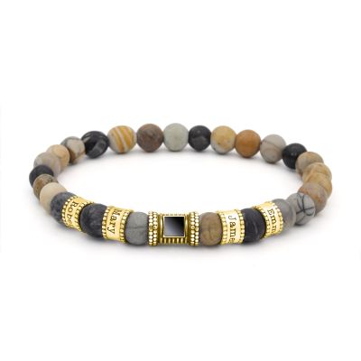 Bracelet Jaspe Picasso Prénoms pour Homme avec Nano Bible [Vermeil 18ct]