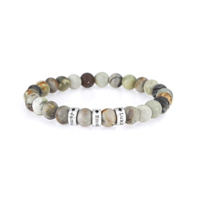 Picasso Jasper Men Name Bracelet with Diamonds [Sterling Silver]