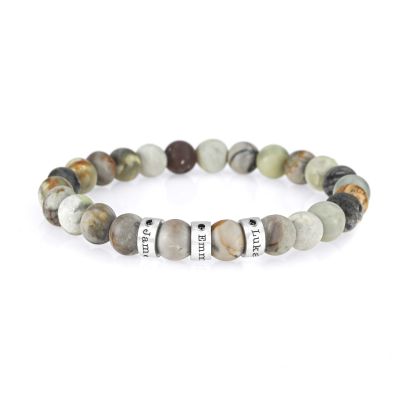 Namensarmband aus Picasso Jaspis mit Diamanten für Herren [Sterlingsilber]