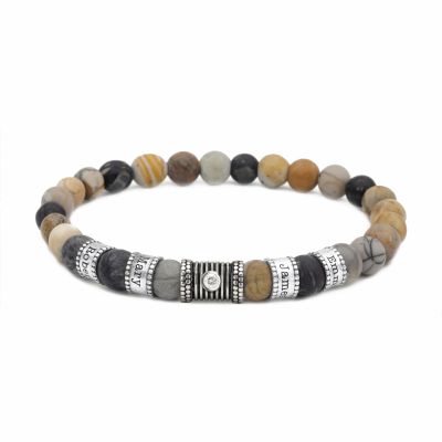 Picasso Jasper Women Name Bracelet with 0.10 ct Diamond [Sterling Silver]