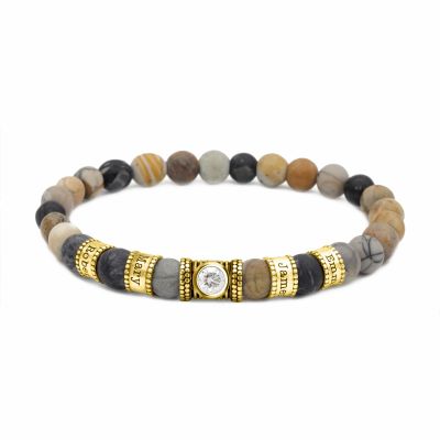 Picasso Jasper Women Name Bracelet with 1 ct Diamond [18K Gold Vermeil]
