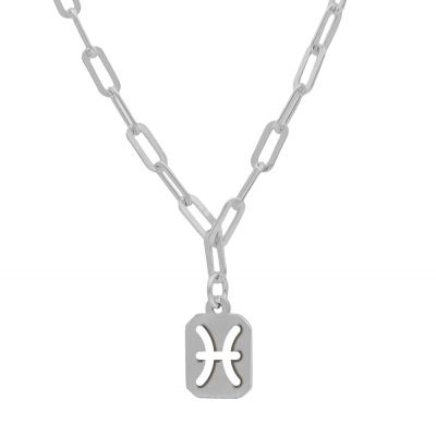 Pisces Necklace - Zodiac Sign with Paperclip Chain [Sterling Silver]