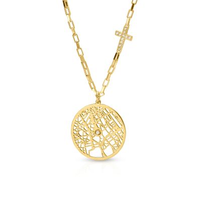 Precious Spot Map Necklace with Diamond Cross [18K Gold Vermeil]